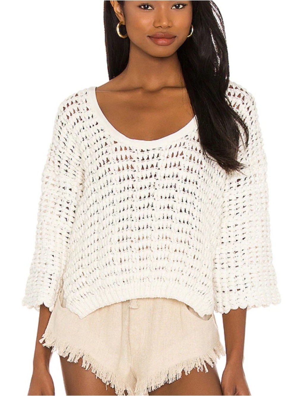 ·Free People· Ivory Knit Relaxed Scoop Neckline Cozy Pullover Sweater